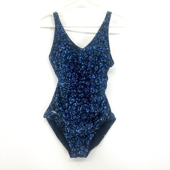 Speedo Women's Black Blue Floral One Piece Swimsuit Size 8 - Picture 1 of 4
